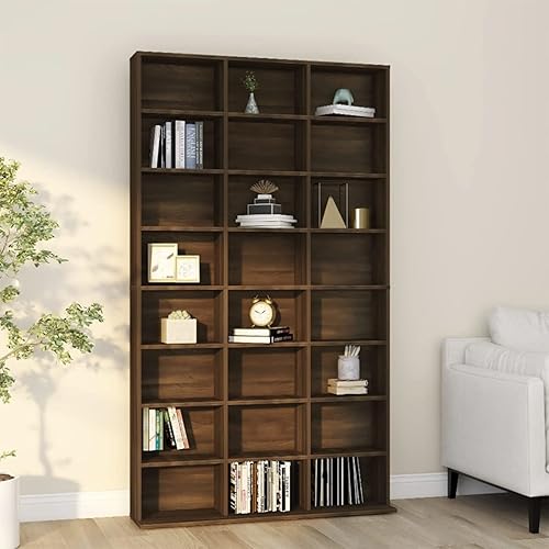 Gecheer Mobile Porta CD Rovere Marrone 102x23x177,5cm Legno Multistrato,Mobiletto,Mobile Porta CD,Libreria,Scaffale Porta CD,Dvd,Archiviazione,Libreria Cubi,Porta CD a Colonna,Libreria Divisorio - Fashionser