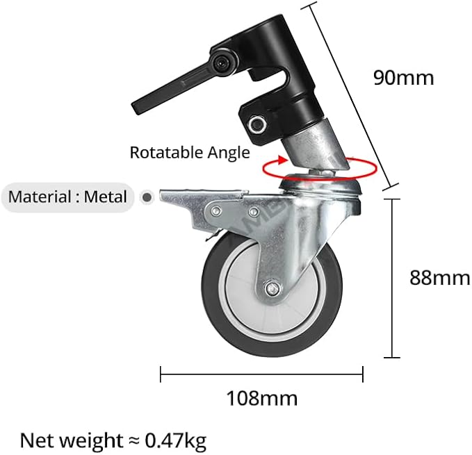 Ruote Professionali per Supporto C - Diametro 25 mm, 75 mm, 360° Regolabili Con Funzione di Bloccaggio - Per Studio Fotografico e Video - Fashionser