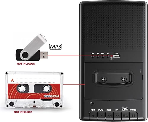 Reproductor Cassette Portatile Lettore Cassette Audio Registratore di Nastri Digitalizza su USB con Maniglia, Cuffie, Microfono, Altoparlante - Fashionser