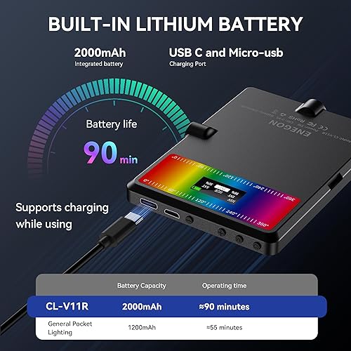 ENEGON 4000mAh Luce Video LED 2500K-9900K Bicolore Montabile Ricaricabile USB con Mini Pannello per Fotocamere DSLR Professionali Foto Illuminazione - Fashionser