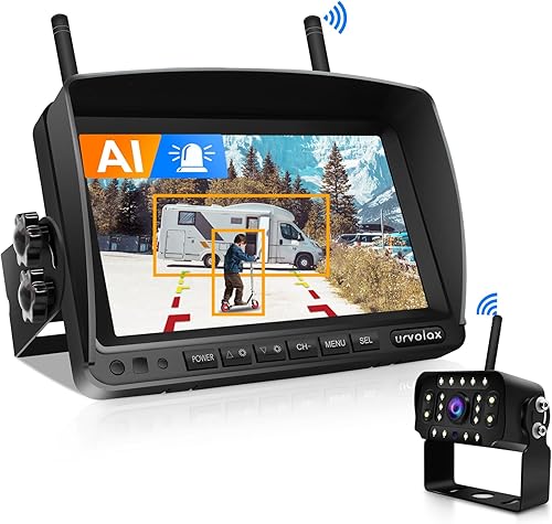 URVOLAX Retrocamera Auto Wireless con AI, Monitor 7 Pollici Telecamera Posteriore per Camper, 1080P Telecamera Impermeabile per Visione Notturna, Allarme acustico, Registrazione Video, Zoom Immagine - Fashionser
