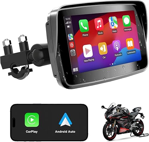 Senza Fili Schermata Carplay Per Moto, Portatile CarPlay & Android Auto Per Moto, Navigazione GPS Touch Screen da 5 Pollici, Doppio Bluetooth, Stereo Impermeabile IP67 per Moto - Fashionser