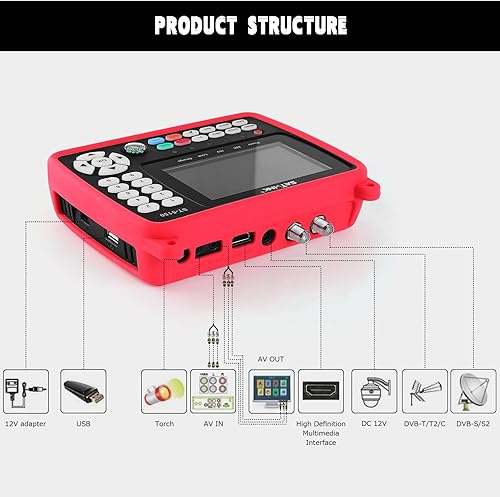 Digitale Satellitare Finder, rilevatore di segnale TV satellitare HD, misuratore di segnale digitale portatile, ST-5150 DVB-S2/T2/C COMBO HD, H.265 HEVC MPEG-4 4,3 pollici TFT LCD presa EU - Fashionser