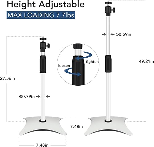 Supporto da Pavimento, Risparmio di Spazio -Altezza Regolabile da 70 a 125cm - 3kg Capacità di Carico, Supporto Stabile da Terra per Piccole Fotocamere, Microfoni, Proiettori e GoPro (Bianco) - Fashionser