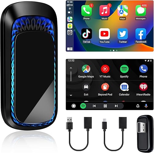 【2 in 1】Carplay Wireless Android Auto Wireless 2 in 1 Adattatore Carplay Android Auto Wireless, 5GHz WiFi Type-C/USB Plug-and-Play RGB, Trasmissione Veloce, Facile da Usare - Fashionser