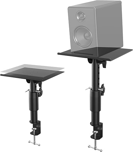 Supporto da tavolo universale per altoparlante da tavolo, Supporto per altoparlanti con morsetto da scrivania,Altezza e angolo di inclinazione regolabili, con carico fino a 30 kg/pc, Black - Fashionser