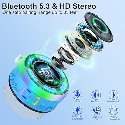 PRSCFUM Altoparlante Bluetooth, scatola musicale Bluetooth 5.4, IP7, impermeabile, piccolo altoparlante con luce, microfono, suono forte - Fashionser