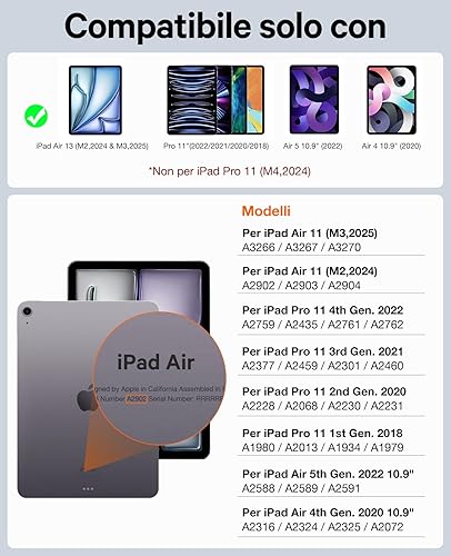 CHESONA Tastiera per iPad Air 11 (M2/M3), Ultra-sottile & Leggero Design, Tastiera Magnetica per iPad Pro 11 (4/3/2/1 Gen) & Air 5th/4th Gen., Funzione Auto-Sleep/Wake, 2 Angoli Regolabil, Grigio - Fashionser