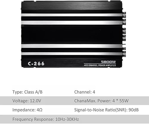 Asyduey Amplificatore Audio per Auto A 4 Canali Amplificatore Ad Alta Potenza da 5800 W Amplificatore di Potenza A Vie Ultrasottile da 12 V Strumenti di Classe A/B - Fashionser
