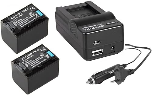 Set 3 in 1 per Sony Fdr di AX53/AX53 Ultra HD - 2 batterie per videocamera tipo Sony NP-FV70 4 in 1 (1500 mAh) + (tra l'altro con USB/Micro USB e Accendisigario/auto) - Fashionser