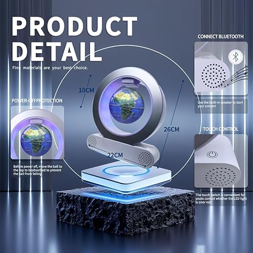 Poojaed Magnetico sospeso globo luce con altoparlante Bluetooth, globe a O per la decorazione della scrivania dell'ufficio, regalo fantastico per uomini, donne, padri e marit(Globo 10 cm) - Fashionser