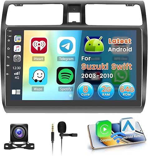 Inefala 4+64G Autoradio per Suzuki Swift 2003-2010 Android con Wireless CarPlay Android Auto, 10'' Schermo per Auto Soporta Bluetooth WIFI GPS FM/RDS 32EQ SWC AHD Telecamera Posteriore - Fashionser
