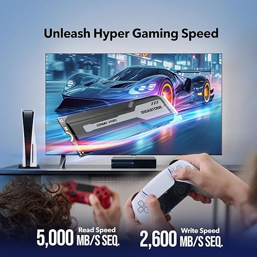 GIGASTONE SSD M.2 500GB PCIe 4.0 NVMe SSD PS5, velocità turbo, fino a 5000 MB/s, dissipatore di calore, archiviazione interna per giochi per PC/laptop, giocatori ideali, editing video e creatori - Fashionser