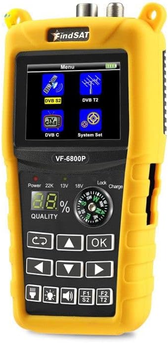VF-6800P Misuratore di segnale satellitare DVB-S2/T-C MPEG4 Sat Finder Meter 2,4 pollici LCD HD Digital Satellite Finder per ricevitore TV, con bussola torcia - Fashionser