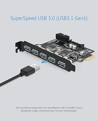 SupaHub Scheda PCI-E a USB 3.0, 5 Porte, USB 3.1 Gen1, PCI Express, Larghezza di Banda Fino a 5 Gbps, Espansione 2 Porte, Pannello Frontale - Fashionser