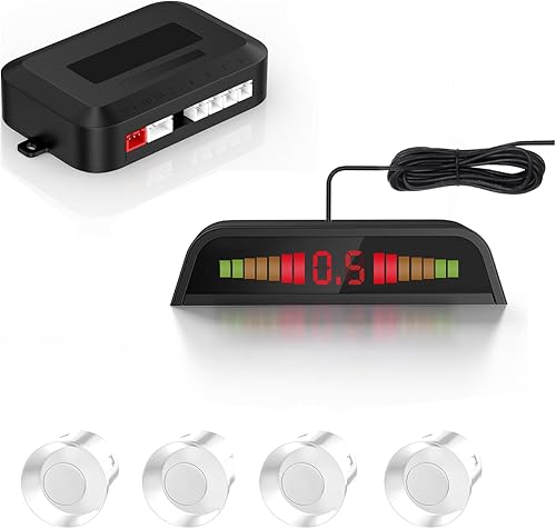 Sensore di parcheggio senza fili, sistema radar di retromarcia con 4 sensori di backup per auto, display a distanza LED senza fili con allarme acustico + 4 sensori di parcheggio di colore argento per - Fashionser