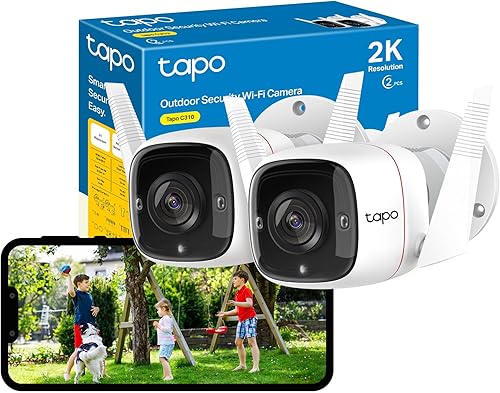 Tapo C310P2 - Confezione da 2 telecamere di sicurezza 2K per esterni, wireless e cablata, telecamera esterna senza canone mensile, rilevamento AI, visione notturna avanzata, conversazione - Fashionser