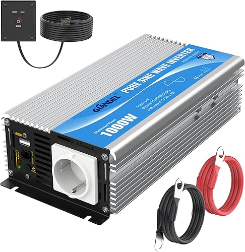 GIANDEL Power Inverter Onda Sinusoidale Pura 600W DC 12V a AC 220V 230V Invertitore di Potenza Convertitore con telecomando & porta USB per Camper,Auto - Fashionser