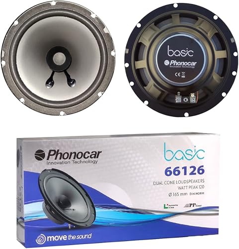 2 ALTOPARLANTI compatibile con PHONOCAR BASIC 66126 a doppio cono 16,50 cm 6,5' di diametro da 25 watt rms e 60 watt max 4 ohm 90 db auto, a coppia - Fashionser