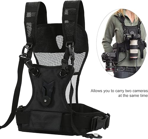 Cinghia per Doppia Fotocamera, di Giubbotto per Imbracatura Toracica per Trasporto Multicamera con Fondina Laterale e Cinghie di Sicurezza, per Fotocamere DSLR - Fashionser