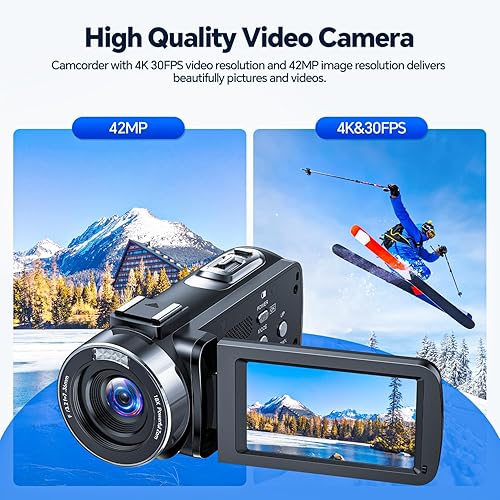 CAMWORLD Videokamera 4K 42MP Camcorder 18X Digital Zoom Kamera Recorder für YouTube 3 Zoll 270° Drehung Bildschirm YouTube Vlogging Kamera mit Batterien,LED-Fülllicht,Fernbedienung - Fashionser