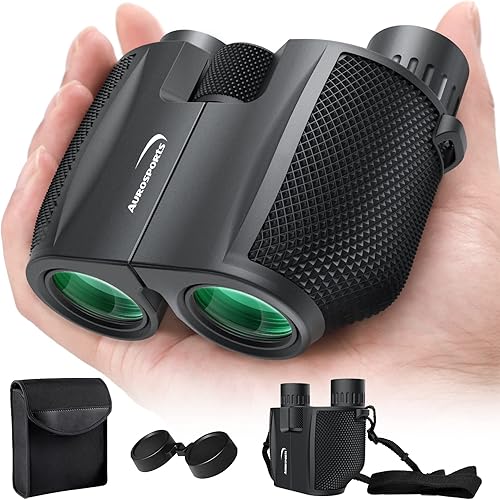 Aurosports Binocolo compatto 10 x 25 per adulti e bambini, con visione debole della luce, facile da mettere a fuoco, leggero, ad alta potenza, per bird watching, sport all'aria aperta, caccia, viaggi, - Fashionser