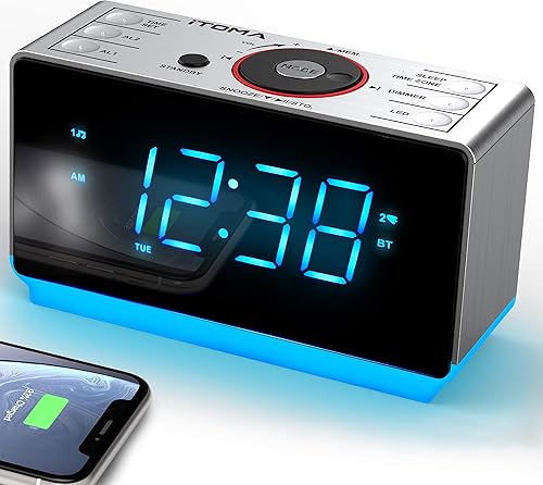 iTOMA Radiosveglia con Altoparlante Bluetooth, Digitale FM Radio, Doppia Sveglia con Funzione Snooze, Controllo Dimmer Funzione di Ricarica USB Del Cellulare, Luce Notturn CKS708 - Fashionser