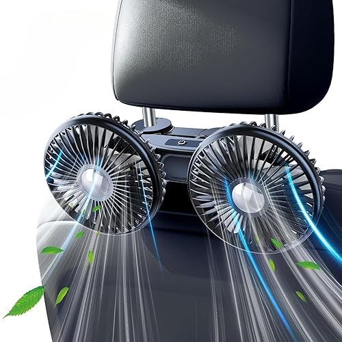 Ventilatore per auto per sedile posteriore, 2000 mAh, ventola per sedile posteriore, regolabile, doppia testa, USB, ventole portatili per auto con 3 velocità, ventilatore per seggiolino auto, - Fashionser