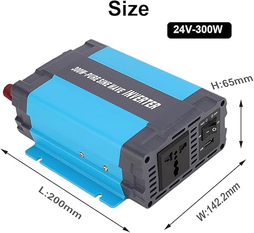 SolaMr 600W Inverter di Potenza a onda Sinusoidale pura da 24V DC a 220/230/240V AC Converter con Porte di Ricarica USB 1 A e prese AC per Sistemi Montati su Veicoli e Sistemi Domestici - 600W - Fashionser