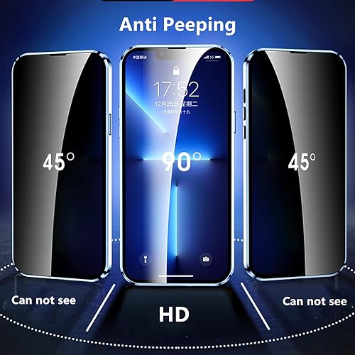 Jonwelsy Anti Peeping Cover per iPhone 13 Pro (6,1'), 360 Gradi Protezione Case, Privacy Vetro Temperato Anti SPY Custodia, Adsorbimento Magnetico Bumper Metallo Frame per iPhone 13 Pro (Blu) - Fashionser