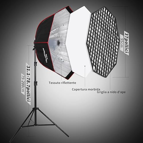 110W Softbox Ottagonale Parabolico Kit di Luce, 37,4 pollici/95cm con Griglia a Nido d'Ape/Telecomando/Supporto per Luce da Studio, Registrazione Video, Ritratti, Fotografia di Prodotto, Live - Fashionser