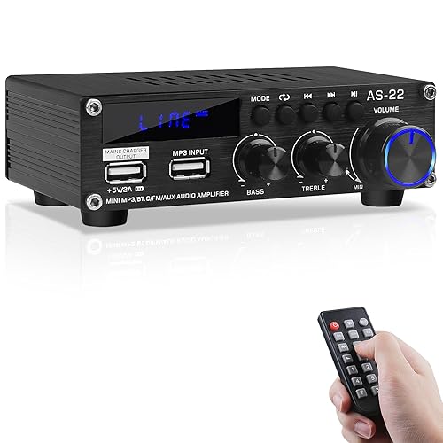 Amplificatore HiFi Bluetooth AS-22 Mini Amplificatore Audio Stereo 2.0 Canali 40W x 2 Classe D Ricevitore Amplificatore di Potenza Digitale con Ingresso BT AUX USB, DC 12V/5A - Fashionser