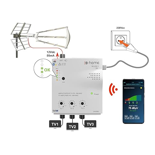 Amplificatore TV TNT Interno 3 Uscite 28dB Collegato Filtrato 4G-5G - Funziona con App Mobile TV Finder per Trovare il Miglior Segnale Disponibile. Per qualsiasi antenna - Fashionser