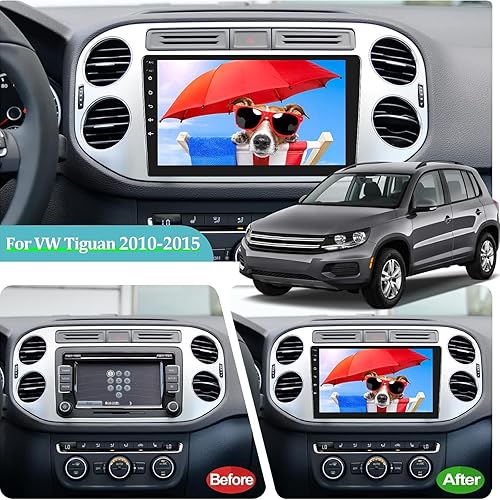 NHOPEEW Autoradio Android 2+32G per VW per Tiguan 2010-2015 Carplay Wireless e Android Auto, Radio 2.5D 9 Pollici Touchscreen, GPS WiFi HiFi FM Bluetooth + AHD Telecamera di retromarcia e Microfono - Fashionser