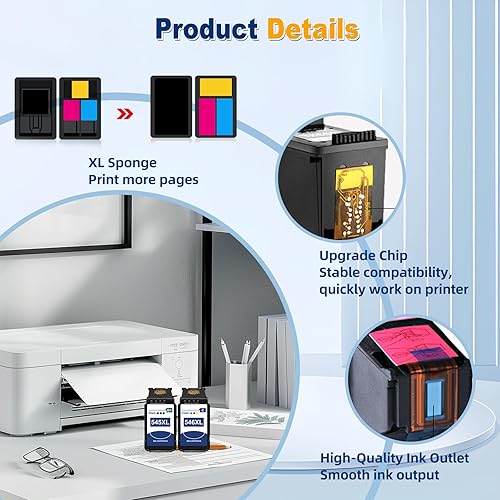 545XL 546XL/ Compatibile per Cartucce Canon 545 546 XL/per TS3100,TS3150,TS3300,TS3350,TS3400,TS3450,MG2500,MG2550,MG2555S,MG2950,MG3050,MG2450,MX490,MX495,TR4500,TR4550/ Nero PG545 e Colore CL546 - Fashionser