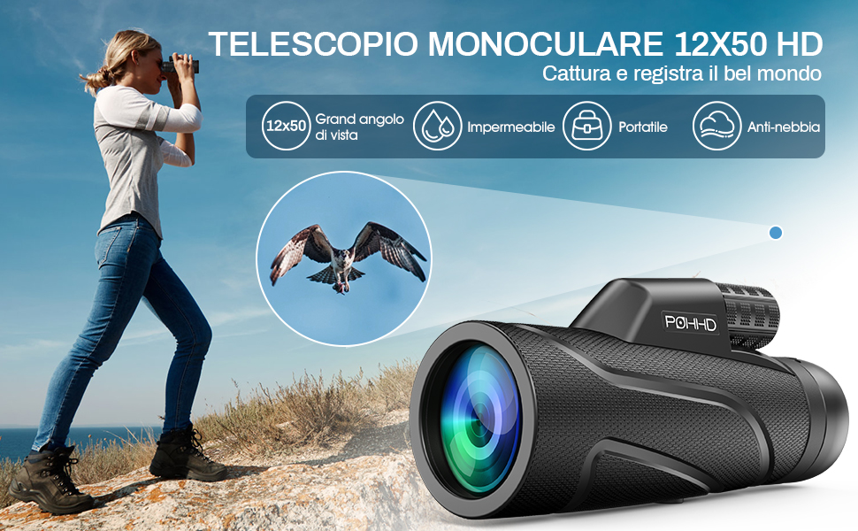 telescopio monoculare 12x50